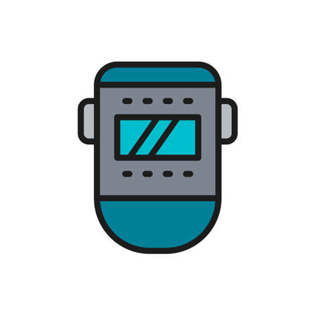 Vector welder mask, face protection flat color line icon.のイラスト素材