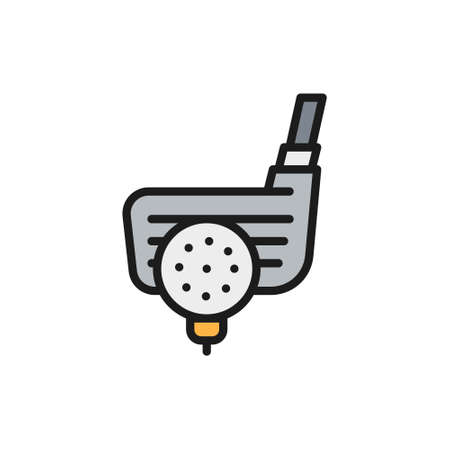 Vector golf ball with putter, traditional english sport flat color line icon. Symbol and sign illustration design. Isolated on white backgroundのイラスト素材