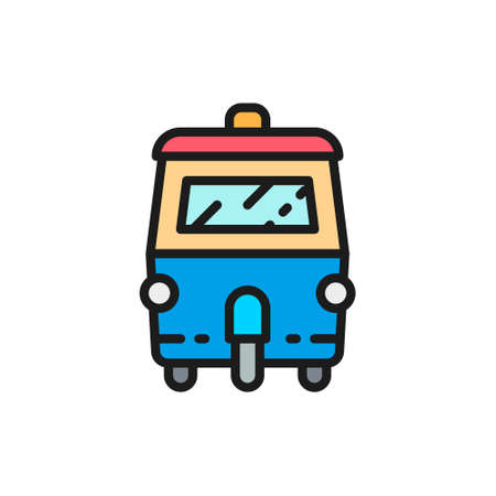 Vector tuk tuk car, traditional public transport in Thailand flat color line icon. Symbol and sign illustration design. Isolated on white backgroundのイラスト素材