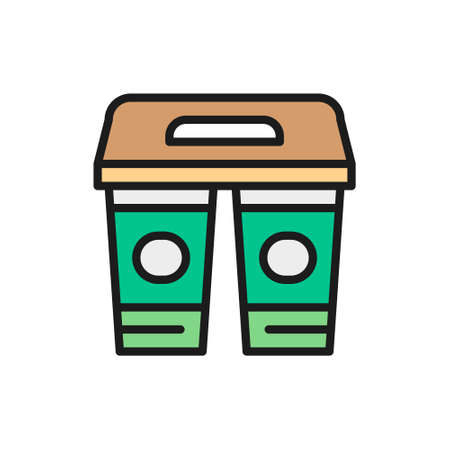 Drinks in cardboard cups, takeaway flat color line icon.のイラスト素材