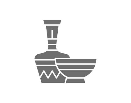 African ethnic pottery, bowl, jug grey icon.のイラスト素材