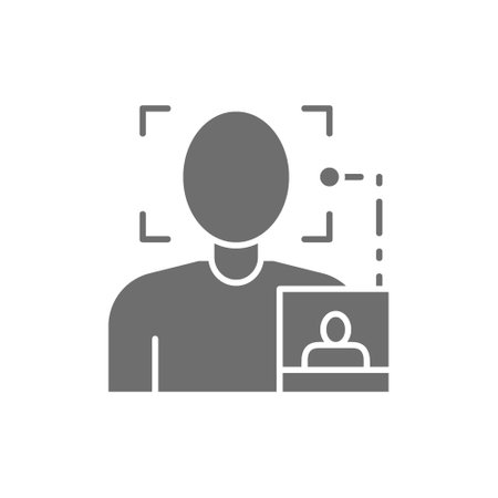 Face search by photo, biometric identification grey icon.のイラスト素材