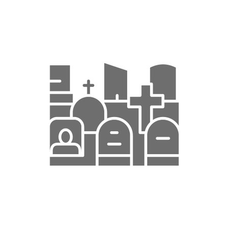 Vector cemetery, tombstones, gravestones, grave gray icon.のイラスト素材