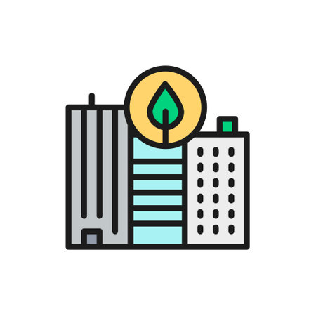 Eco city, clean town, wasteless flat color line icon.のイラスト素材