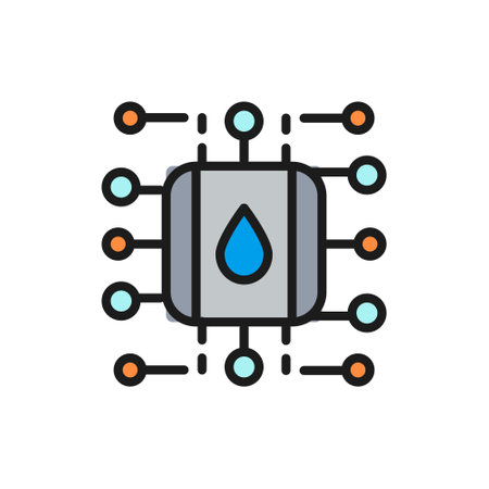 Water supply and purification system, smart filter system scheme color line iconのイラスト素材