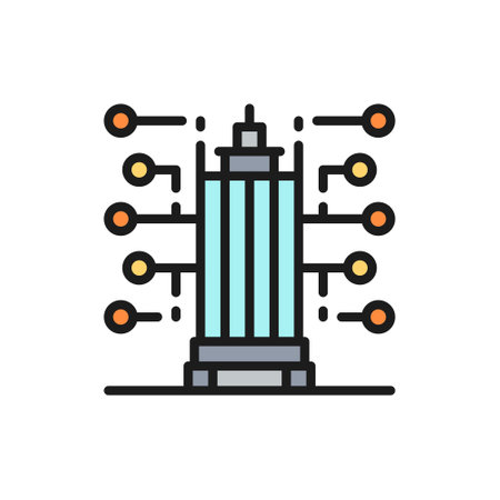 Smart building, new city technology flat color line icon.のイラスト素材