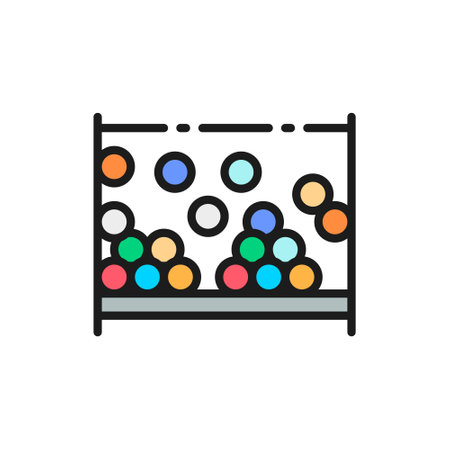 Children pool with colorful balls, playground flat color line icon.のイラスト素材