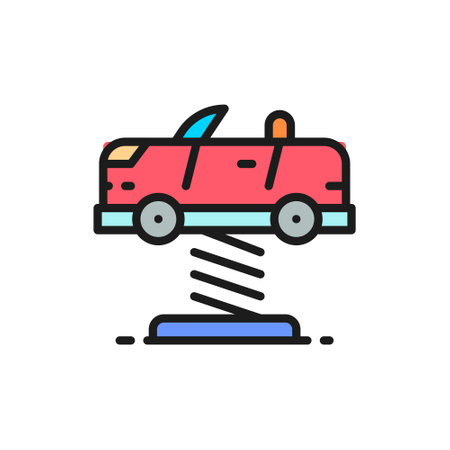 Rocking car toy on springs, attraction for children flat color line icon.のイラスト素材