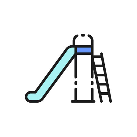 Vector kids slide for playground flat color line icon.のイラスト素材