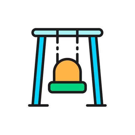 Vector single swing for playground flat color line icon.のイラスト素材
