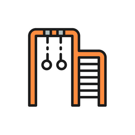 Swedish wall with gymnastic rings, kids climbing ladder flat color line icon.のイラスト素材
