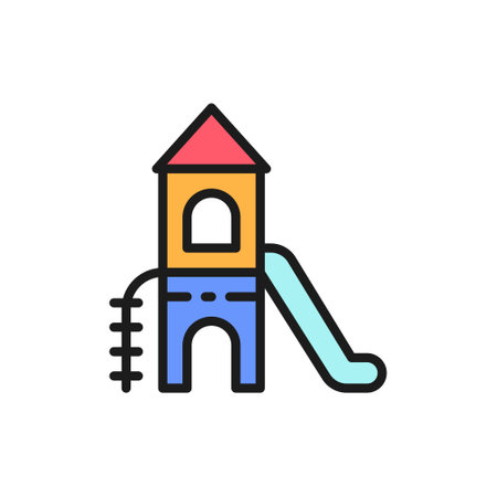 Vector tower slide for playground flat color line icon.のイラスト素材