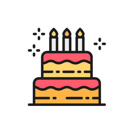 Birthday cake, holiday torte, sweet flat color line icon.