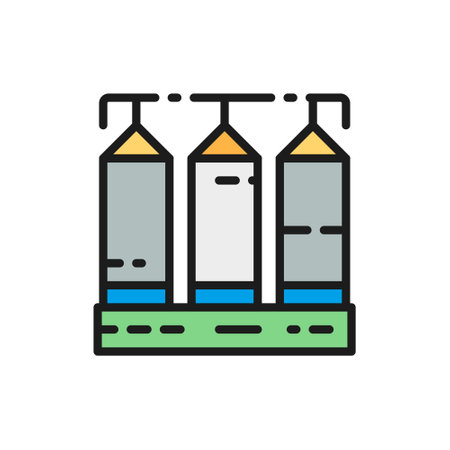 Grain silo, wheat factory, farm buildings flat color line icon.のイラスト素材