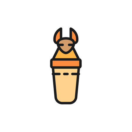 Ancient egyptian sarcophagus, Canopic jars flat color line icon.のイラスト素材