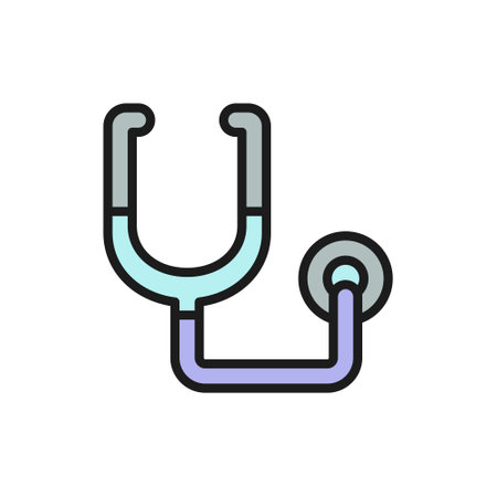 Stethoscope, medical equipment color line icon. Isolated on white backgroundのイラスト素材