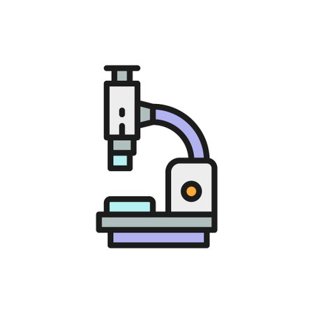 Microscope, medical equipment, lab research flat color line icon.のイラスト素材