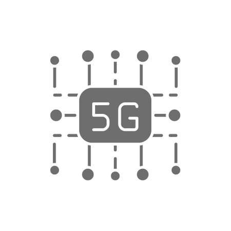 5G internet technology, wireless chip grey icon.のイラスト素材