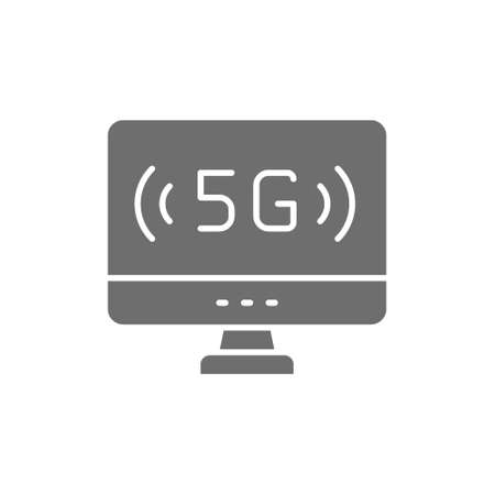 Personal computer with 5G internet grey icon.のイラスト素材