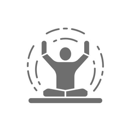 Vector meditation, yoga, lotus position grey icon.のイラスト素材