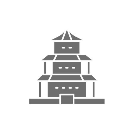 Vector Chinese temple, traditional church grey icon.のイラスト素材