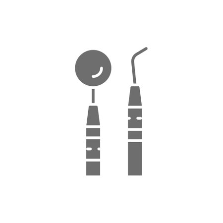 Dental examination kit, dental instruments grey icon.のイラスト素材