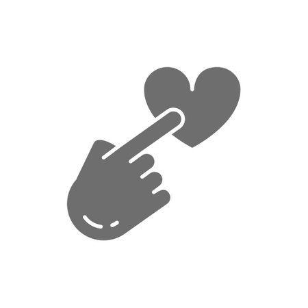 Finger point to heart button, feedback, customer review, positive grey icon.のイラスト素材