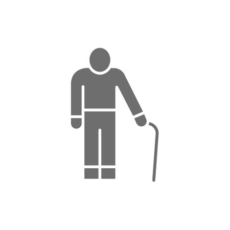 Old man with a cane, grandfather, pensioner grey icon.のイラスト素材