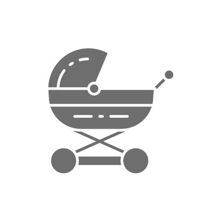 Baby carriage, stroller for newborn, pram grey icon.のイラスト素材