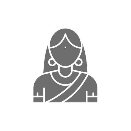 Indian woman in traditional national dress, bride grey icon.のイラスト素材