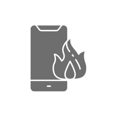 Vector burnt smartphone, damaged phone grey icon.のイラスト素材