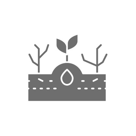 Plant with weeds, weed control grey icon.のイラスト素材