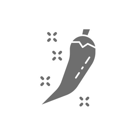 Hot chili pepper pod grey icon. Isolated on white backgroundのイラスト素材