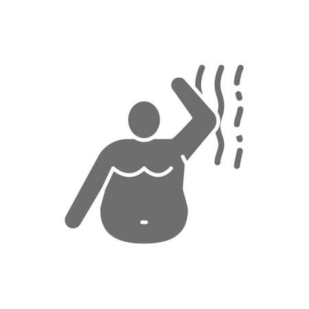 Stink of a fat man, bad smell, obesity grey icon.のイラスト素材
