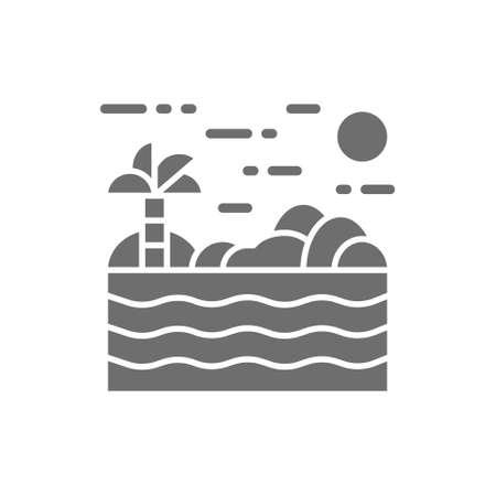 Beach with palm, tropic island, Thailand shore grey icon.のイラスト素材