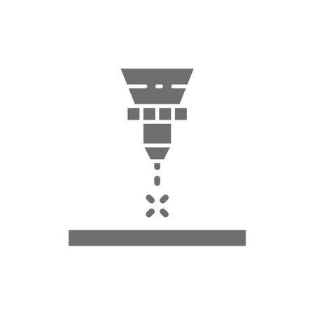 Laser cutting machine, laser engraving grey icon.のイラスト素材