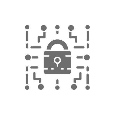Cyber lock, web security, cryptography grey icon.のイラスト素材