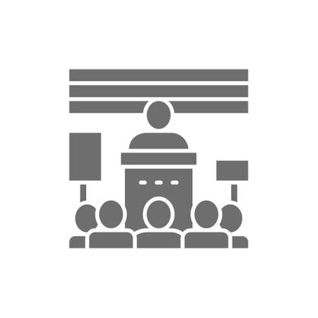 Meeting with a politician, crowd of people with banners, protest grey icon.のイラスト素材