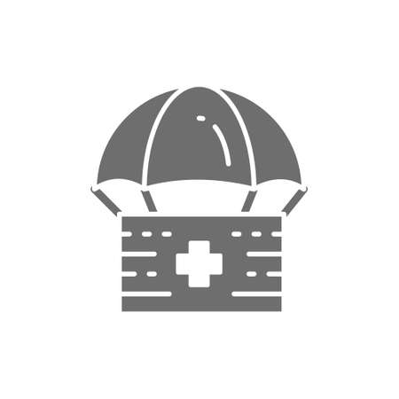 Donation parachute box, first aid kit, volunteering, charity grey icon.のイラスト素材