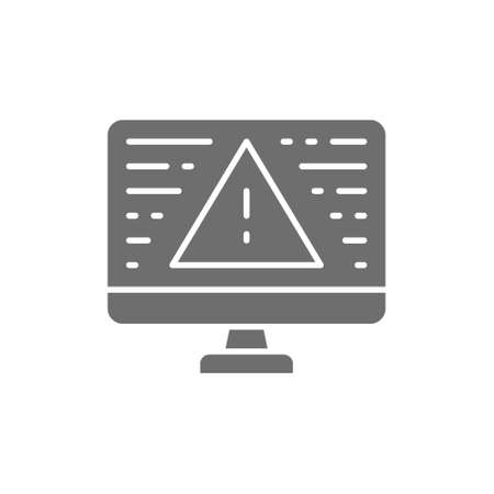 Desktop computer with warning sign, screen error, notification grey icon.のイラスト素材