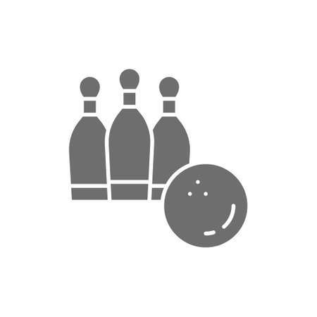 Vector bowling, ball with skittles grey icon.のイラスト素材