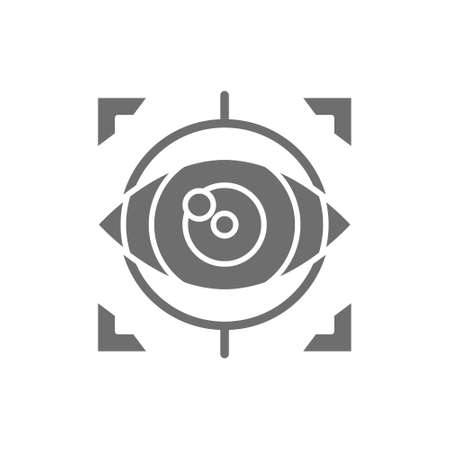 Eye surgery, lens replacement, laser vision correction grey icon.のイラスト素材