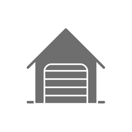 Car garage with roller shutter door line icon.のイラスト素材