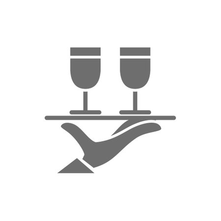 Vector hand holds two glasses grey icon.のイラスト素材