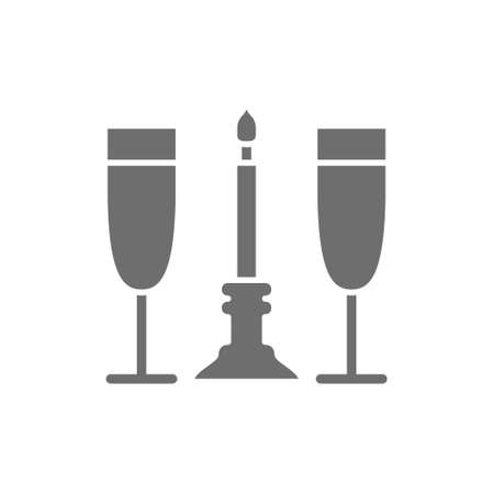 Two glasses with candle, romance grey icon.のイラスト素材