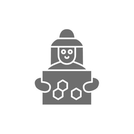 Beekeeper with honeycomb frame grey icon. Isolated on white backgroundのイラスト素材