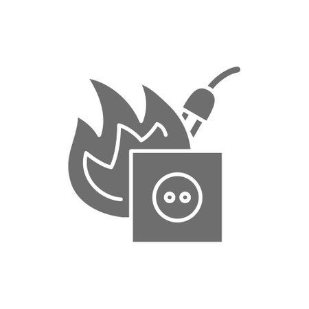 Dangerous electrical outlet, short circuit grey icon.のイラスト素材