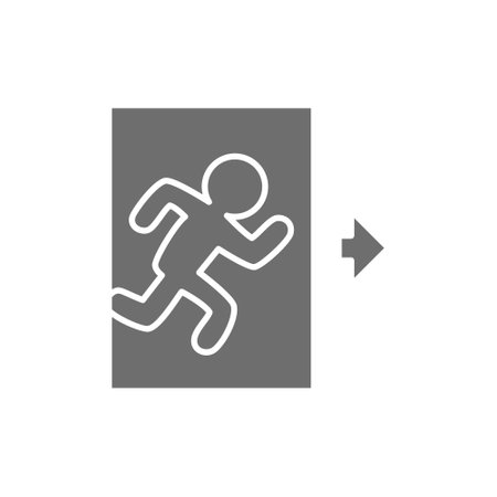 Emergency exit, man running out sign grey icon.のイラスト素材