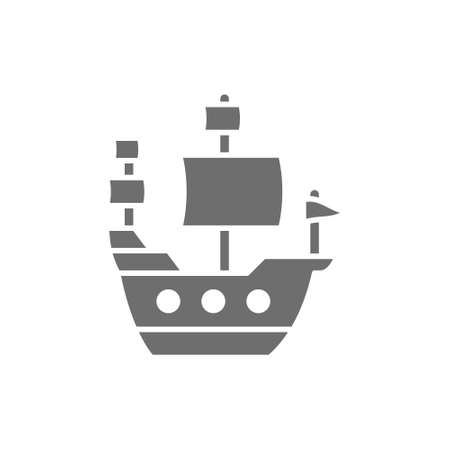 Old ship, sailing vessel, pirates transport grey icon.のイラスト素材