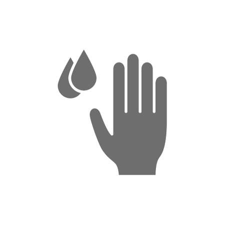 Hand with water drops, hygiene, washing hands grey icon.のイラスト素材